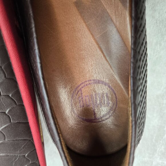 Fitflop Ballet Flats Brown Leather Croc Embossed Slip On Low Wedge Comfort Shoes - Picture 10 of 10